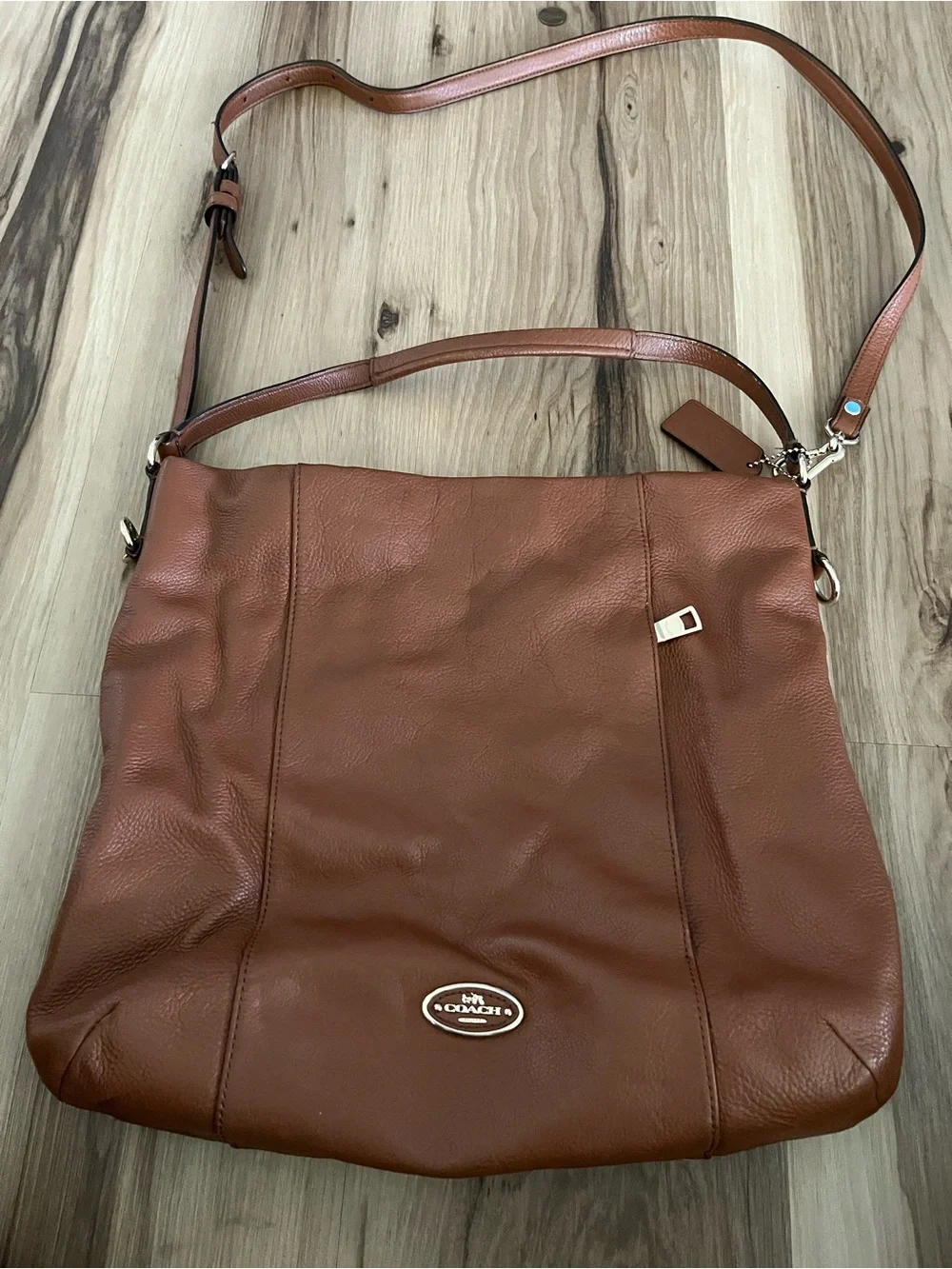 Coach Brown Pebbled Shoulder Bag with Zipper Logo Accent & Inner Pockets